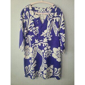 Boden Dress 100% Linen Tunic 3/4 Sleeve Short Purple/White Floral Print Size 8R